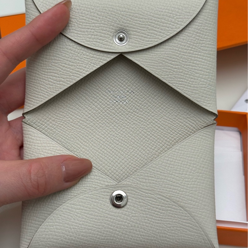 全新w刻24年Hermes愛馬仕奶昔白銀扣卡包 帶盒-7