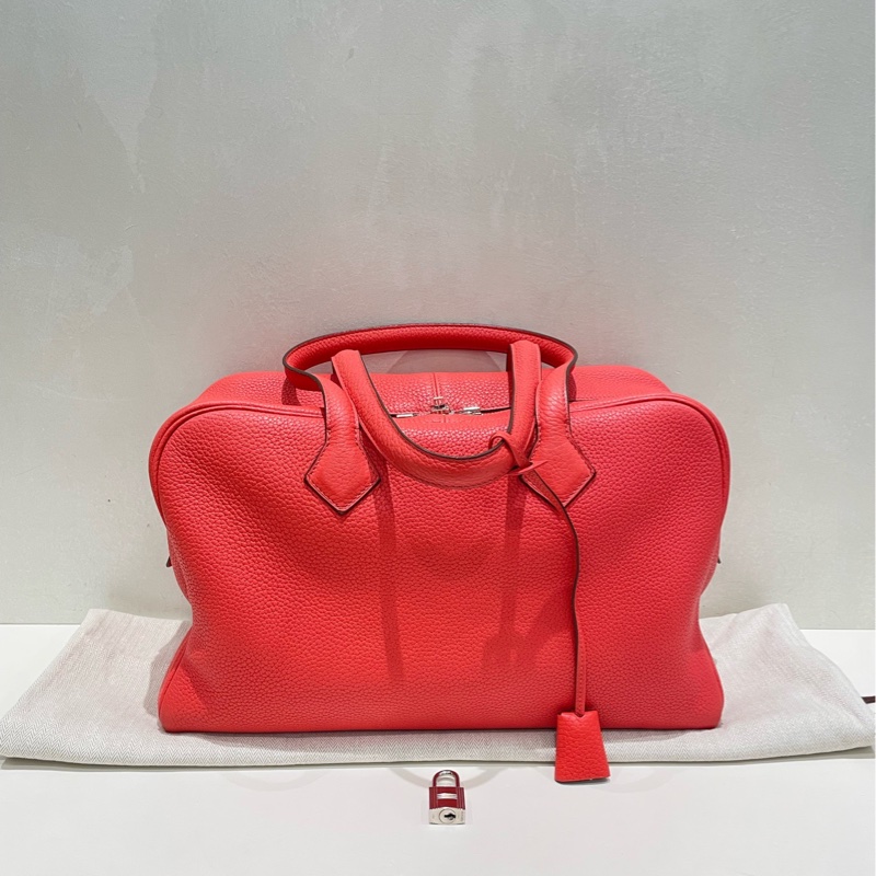 99新 Hermes愛馬仕西瓜紅 維多利35 Victoria35 手提單肩包 TC皮-0