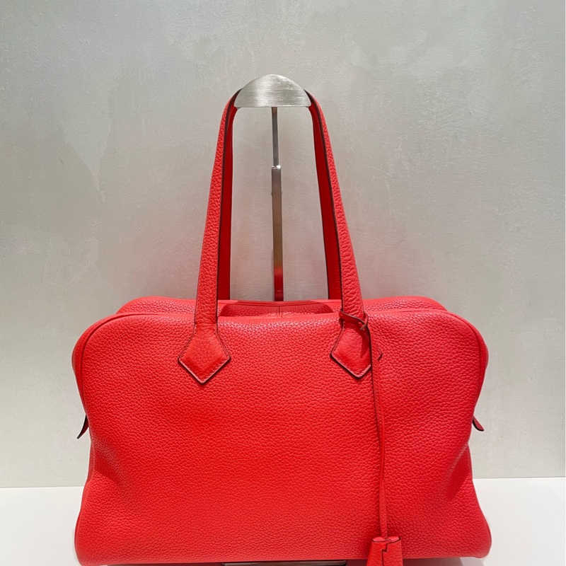 99新 Hermes愛馬仕西瓜紅 維多利35 Victoria35 手提單肩包 TC皮-1