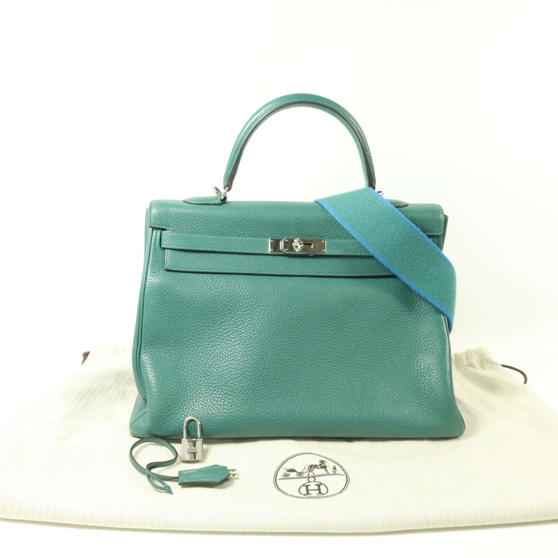 HERMES Clemence皮革Kelly 35手挽肩背兩用袋Malachite-11