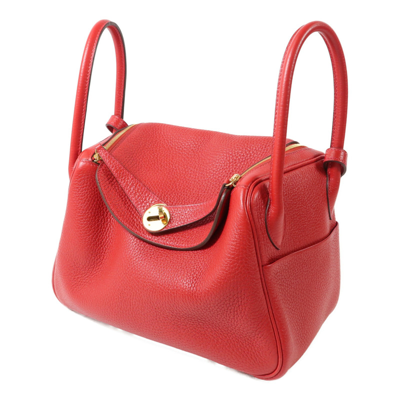 HERMES Togo皮革Lindy 26肩背袋Rouge Casaque-1