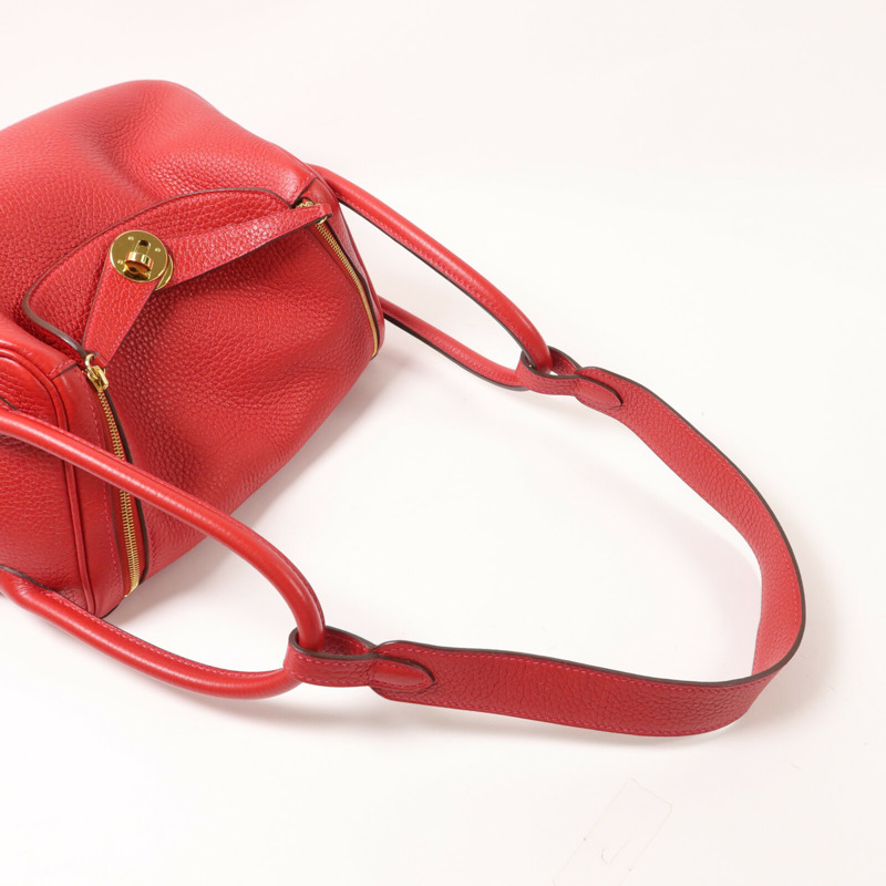 HERMES Togo皮革Lindy 26肩背袋Rouge Casaque-8