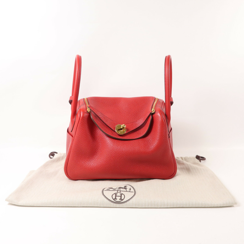 HERMES Togo皮革Lindy 26肩背袋Rouge Casaque-9