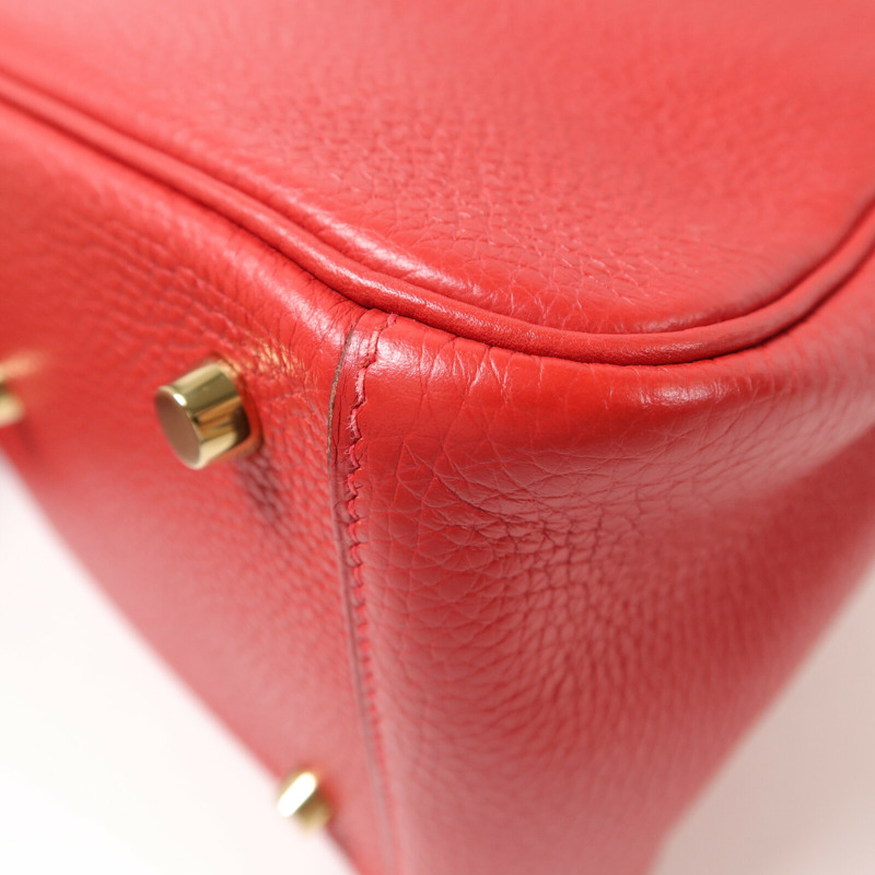 HERMES Togo皮革Lindy 26肩背袋Rouge Casaque-13