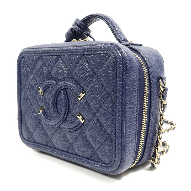 CHANEL 牛皮皮革CC Filigree Vanity Case手挽肩背兩用袋-2