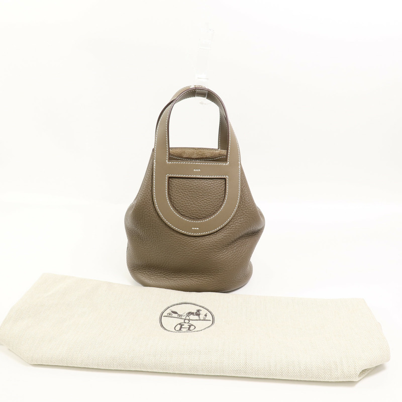HERMES Clemence皮革In The Loop 18手挽袋Etoupe-9