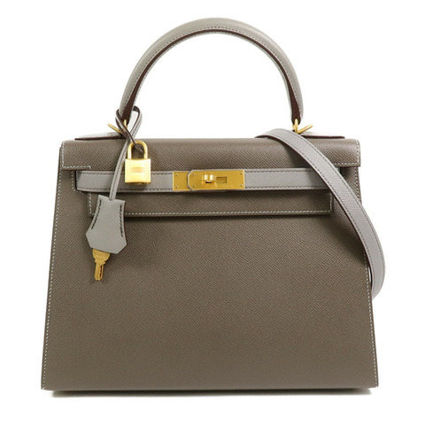 HERMES Epsom皮革Kelly 28 SPO手挽肩背兩用袋Etoupe/Gris Mouette