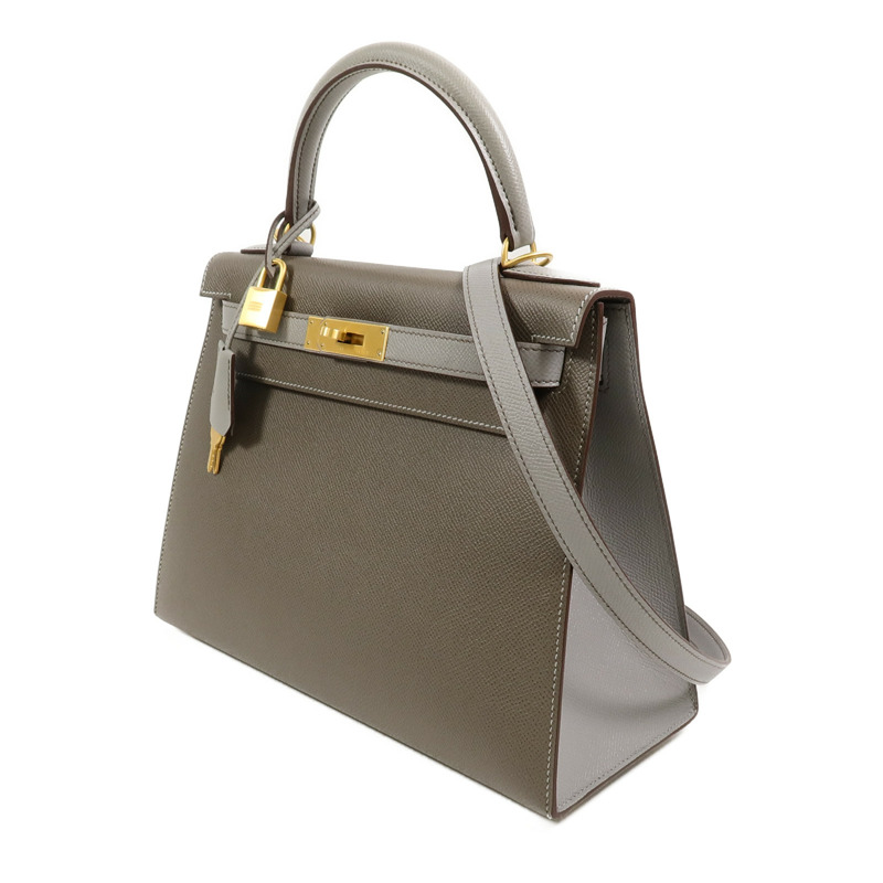HERMES Epsom皮革Kelly 28 SPO手挽肩背兩用袋Etoupe/Gris Mouette-2