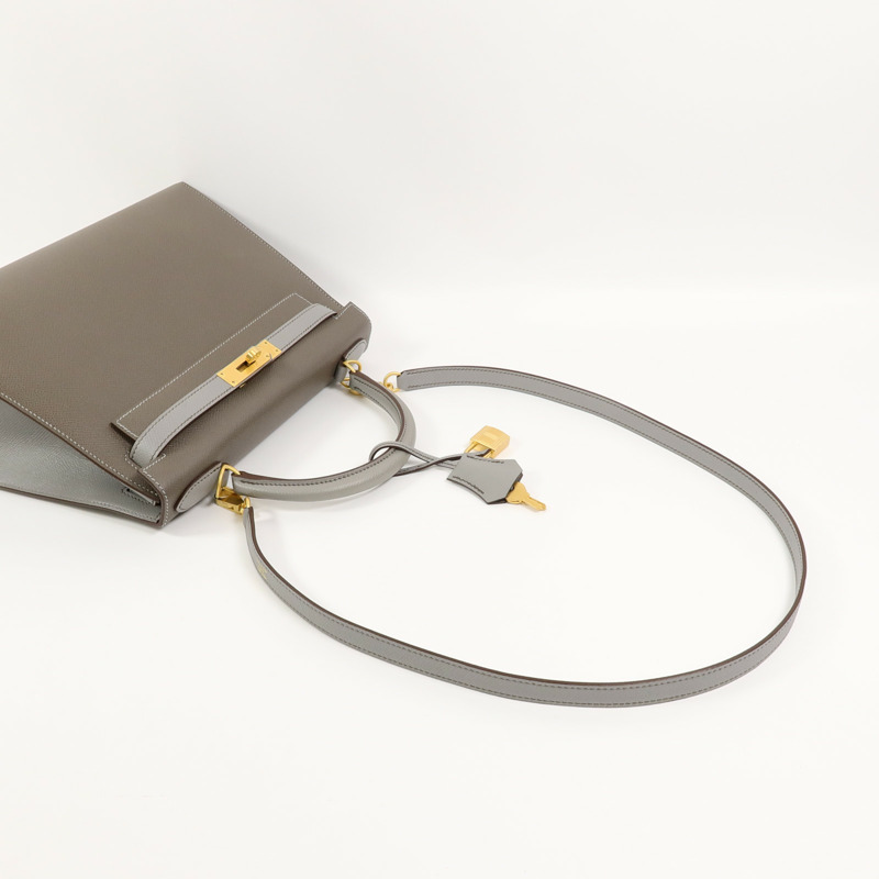 HERMES Epsom皮革Kelly 28 SPO手挽肩背兩用袋Etoupe/Gris Mouette-7