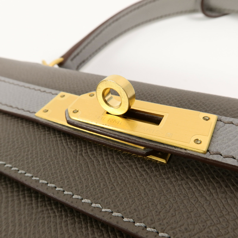 HERMES Epsom皮革Kelly 28 SPO手挽肩背兩用袋Etoupe/Gris Mouette-8