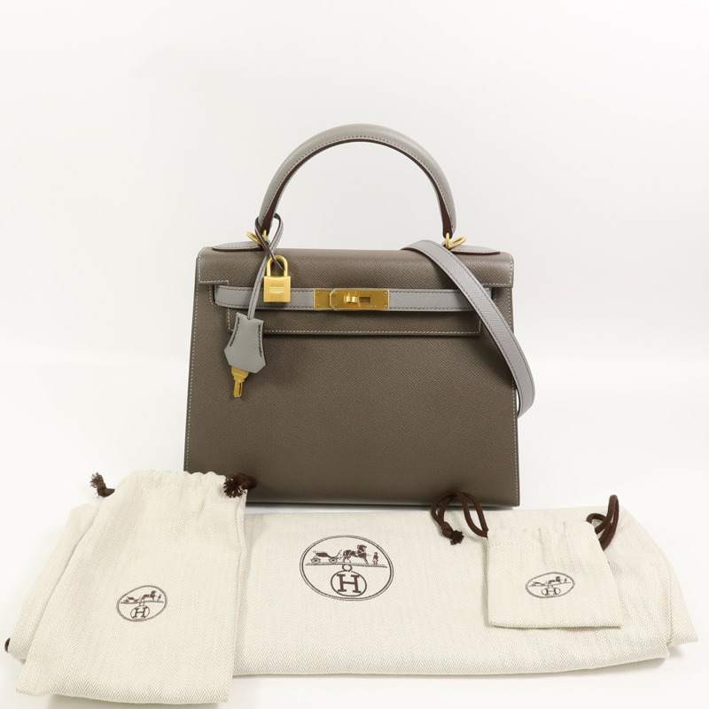 HERMES Epsom皮革Kelly 28 SPO手挽肩背兩用袋Etoupe/Gris Mouette-10