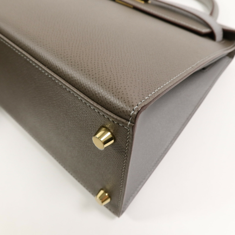 HERMES Epsom皮革Kelly 28 SPO手挽肩背兩用袋Etoupe/Gris Mouette-11