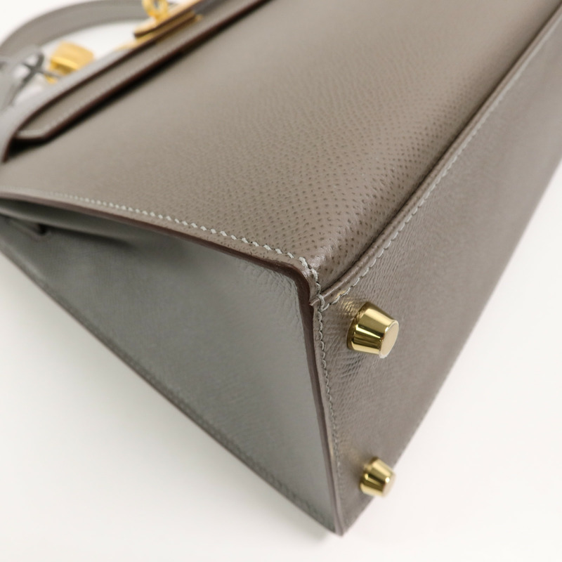 HERMES Epsom皮革Kelly 28 SPO手挽肩背兩用袋Etoupe/Gris Mouette-12