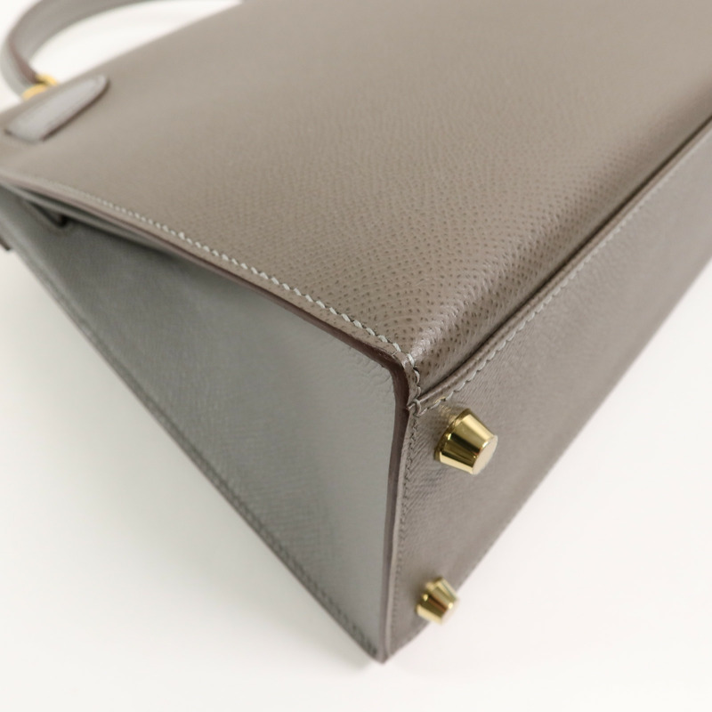 HERMES Epsom皮革Kelly 28 SPO手挽肩背兩用袋Etoupe/Gris Mouette-14