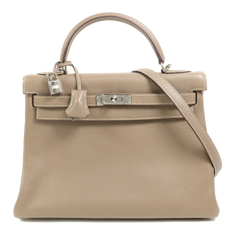 HERMES Clemence皮革Kelly 32手挽肩背兩用袋Etoupe