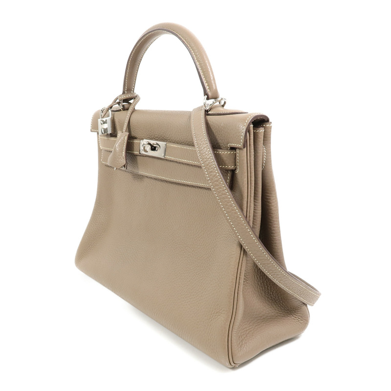 HERMES Clemence皮革Kelly 32手挽肩背兩用袋Etoupe-2