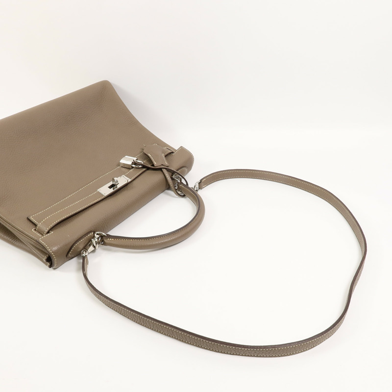 HERMES Clemence皮革Kelly 32手挽肩背兩用袋Etoupe-7