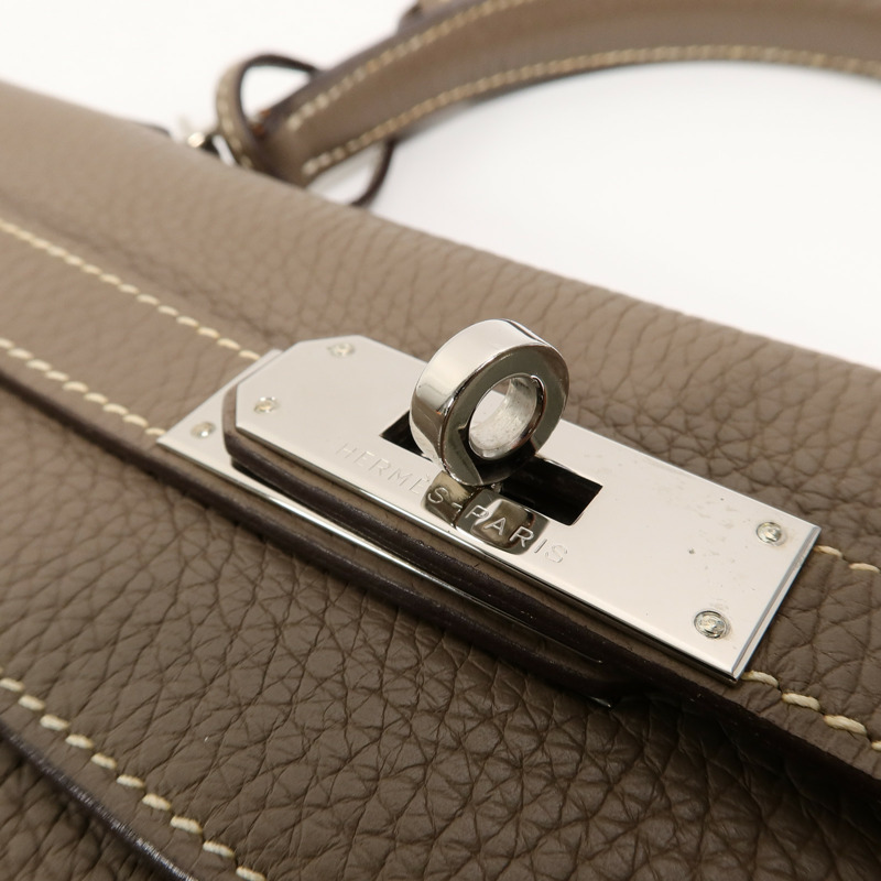 HERMES Clemence皮革Kelly 32手挽肩背兩用袋Etoupe-8