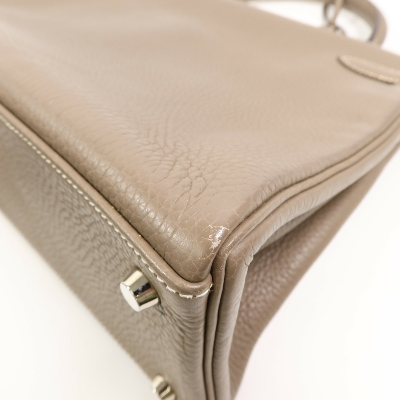 HERMES Clemence皮革Kelly 32手挽肩背兩用袋Etoupe-13