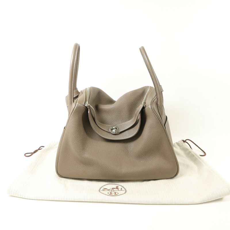 HERMES Clemence皮革Lindy 34手挽肩背兩用袋Etoupe-9