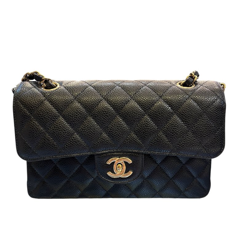 CHANEL黑色荔枝皮金扣肩背包-0