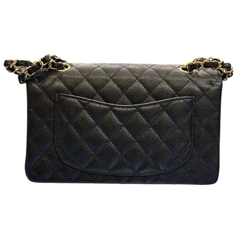 CHANEL黑色荔枝皮金扣肩背包-1