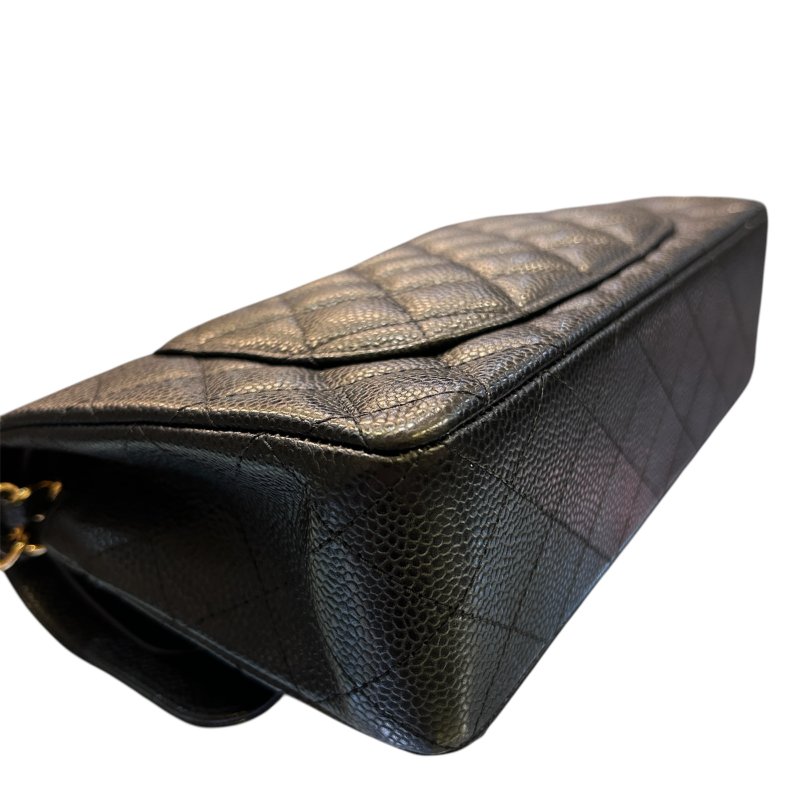 CHANEL黑色荔枝皮金扣肩背包-4