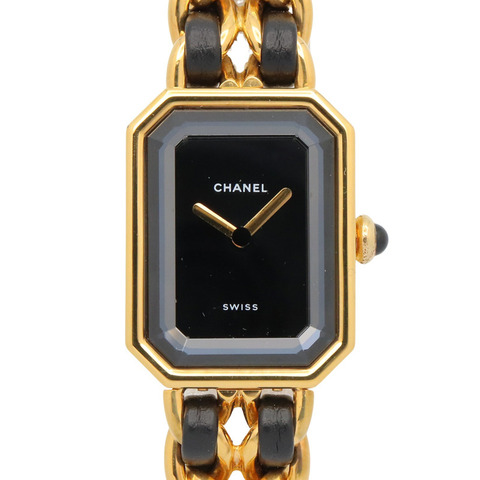 香奈兒 (Chanel) CHANEL Première L 女士腕錶，鍍金 (GP)，皮革錶帶，黑色，H0001