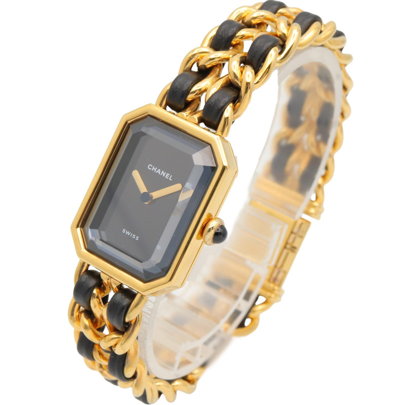 香奈兒 (Chanel) CHANEL Première L 女士腕錶，鍍金 (GP)，皮革錶帶，黑色，H0001-1