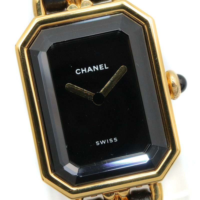 香奈兒 (Chanel) CHANEL Première L 女士腕錶，鍍金 (GP)，皮革錶帶，黑色，H0001-2