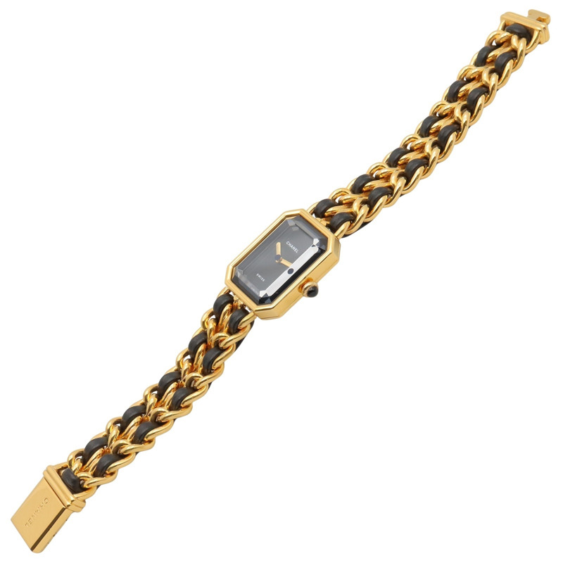 香奈兒 (Chanel) CHANEL Première L 女士腕錶，鍍金 (GP)，皮革錶帶，黑色，H0001-3