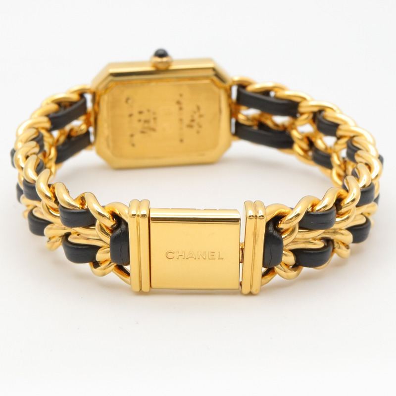香奈兒 (Chanel) CHANEL Première L 女士腕錶，鍍金 (GP)，皮革錶帶，黑色，H0001-4