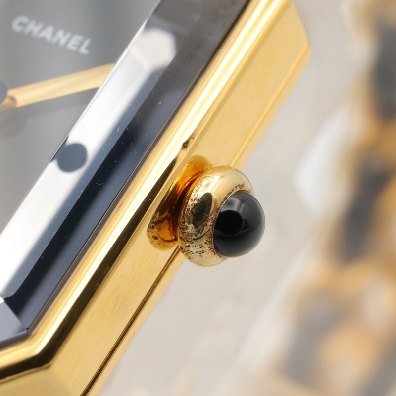 香奈兒 (Chanel) CHANEL Première L 女士腕錶，鍍金 (GP)，皮革錶帶，黑色，H0001-6