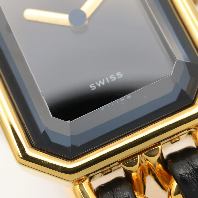 香奈兒 (Chanel) CHANEL Première L 女士腕錶，鍍金 (GP)，皮革錶帶，黑色，H0001-8