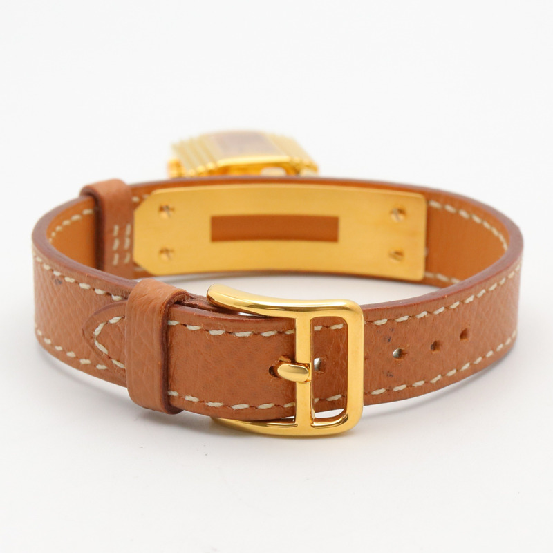 愛馬仕凱莉腕錶，鍍金（GP），皮革錶帶，女士香檳色，KE1.201-3