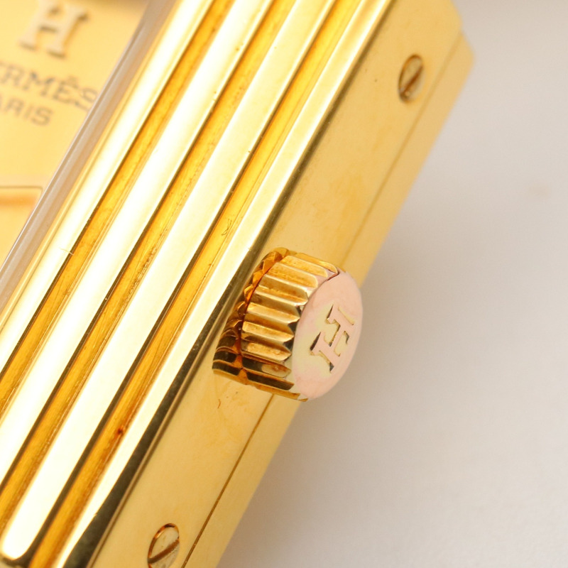 愛馬仕凱莉腕錶，鍍金（GP），皮革錶帶，女士香檳色，KE1.201-6