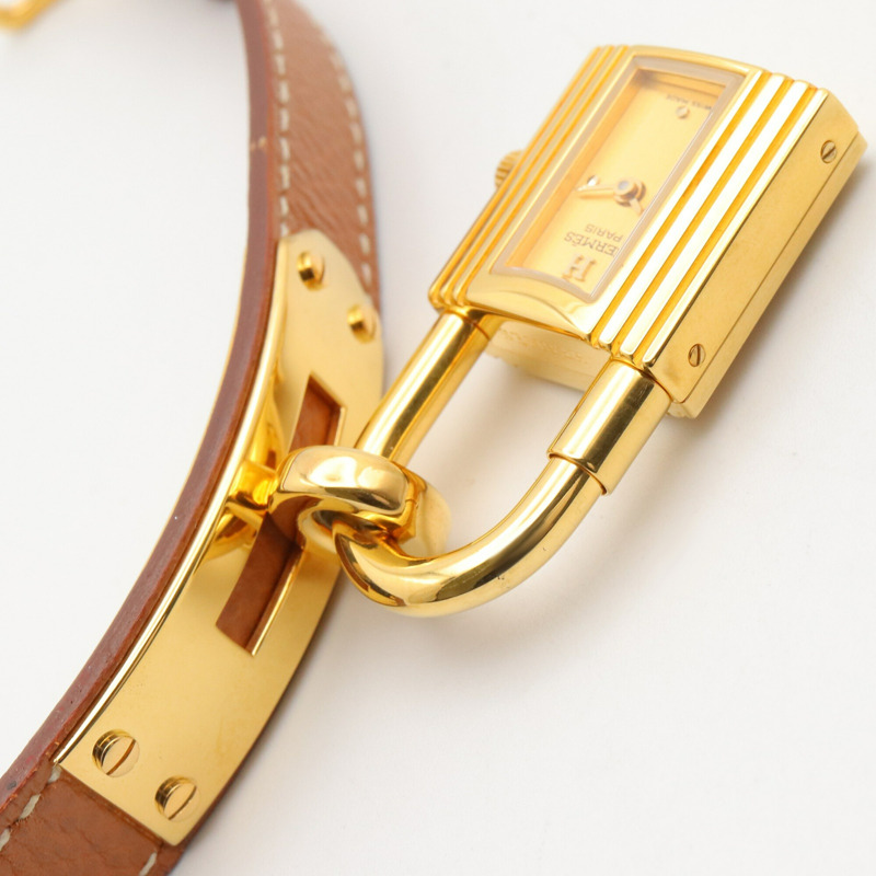 愛馬仕凱莉腕錶，鍍金（GP），皮革錶帶，女士香檳色，KE1.201-9