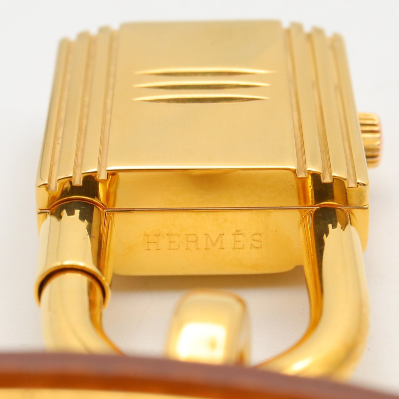 愛馬仕凱莉腕錶，鍍金（GP），皮革錶帶，女士香檳色，KE1.201-10