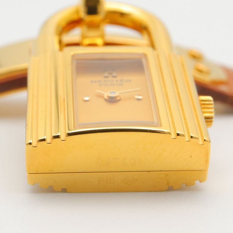 愛馬仕凱莉腕錶，鍍金（GP），皮革錶帶，女士香檳色，KE1.201-11