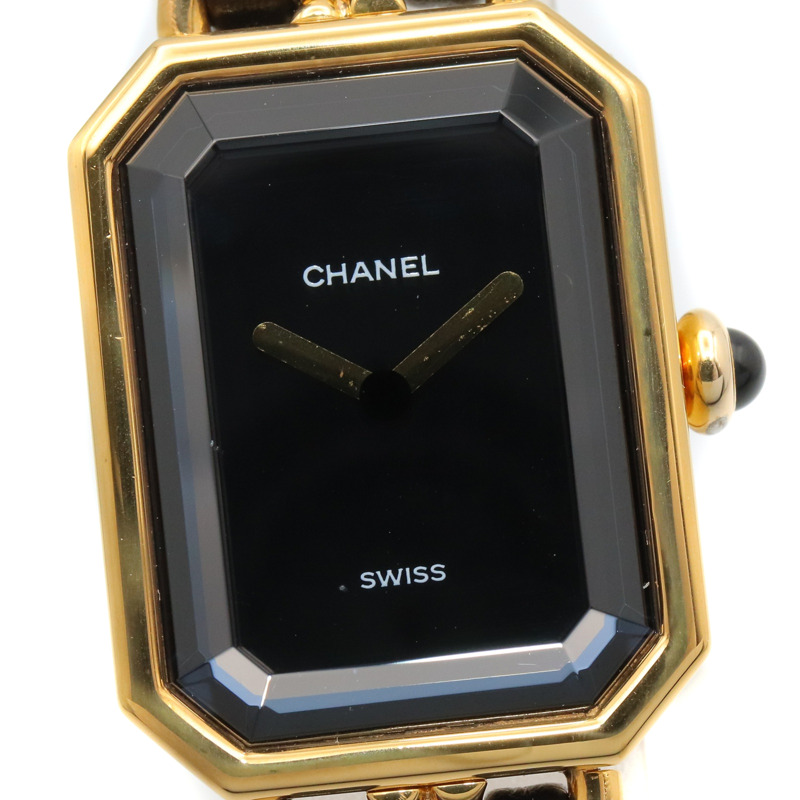 香奈兒 (Chanel) CHANEL Première M 系列腕錶，鍍金皮革錶帶，女士款，黑色，H0001-2