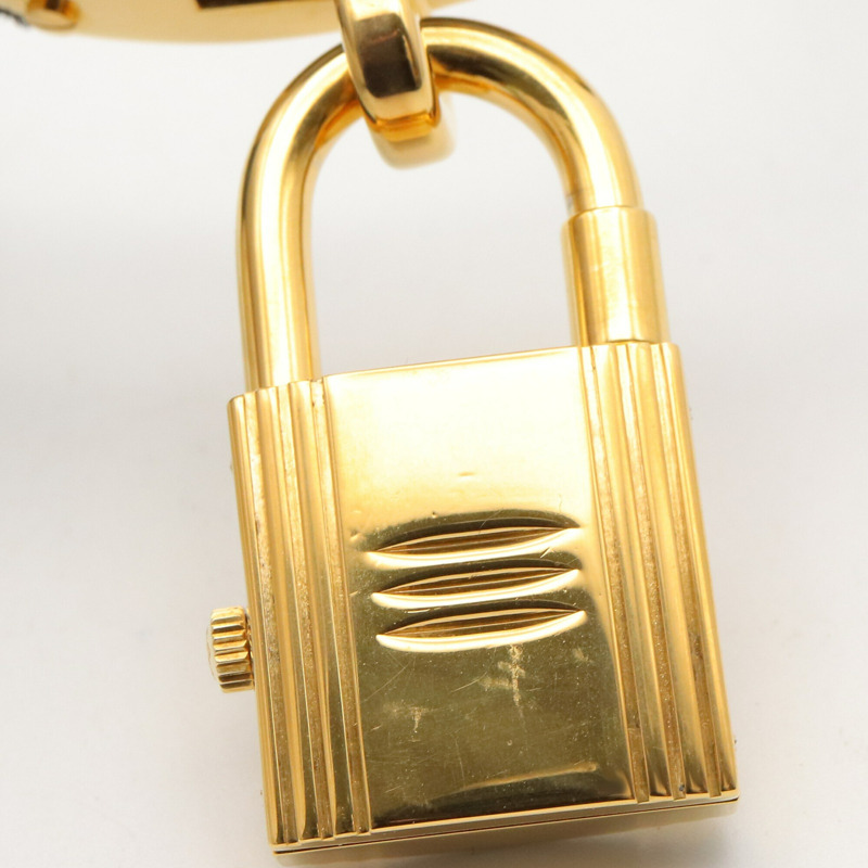 愛馬仕 Kelly 女士腕錶，鍍金 (GP)，皮革錶帶，黑色，KE1.201-5