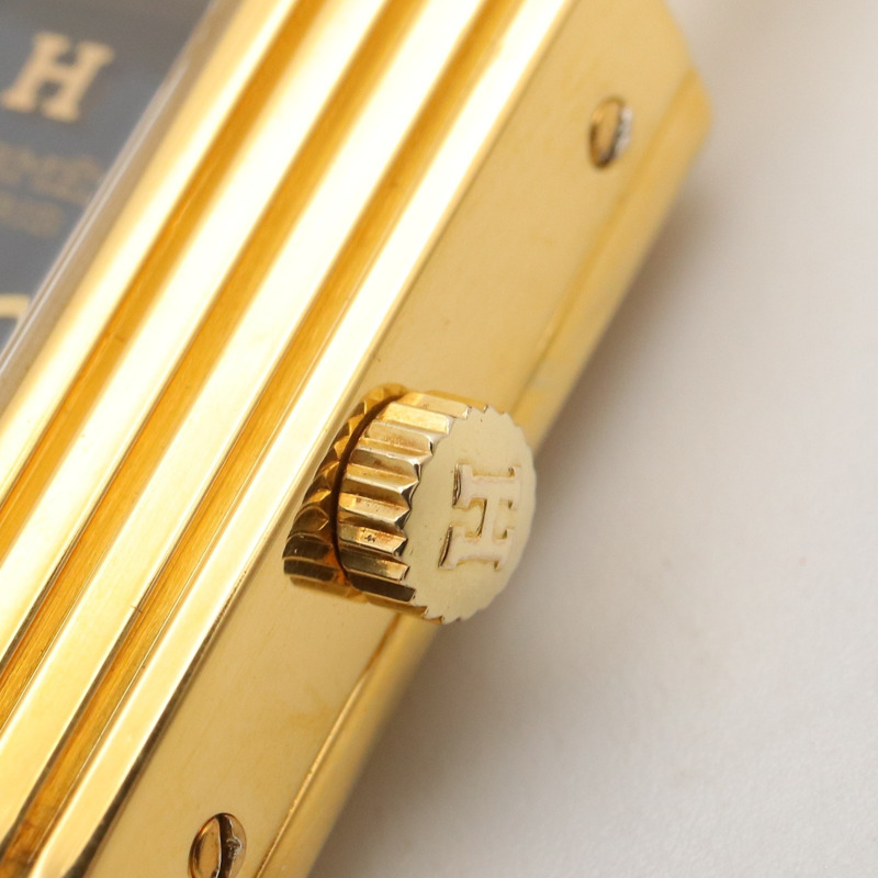 愛馬仕 Kelly 女士腕錶，鍍金 (GP)，皮革錶帶，黑色，KE1.201-6