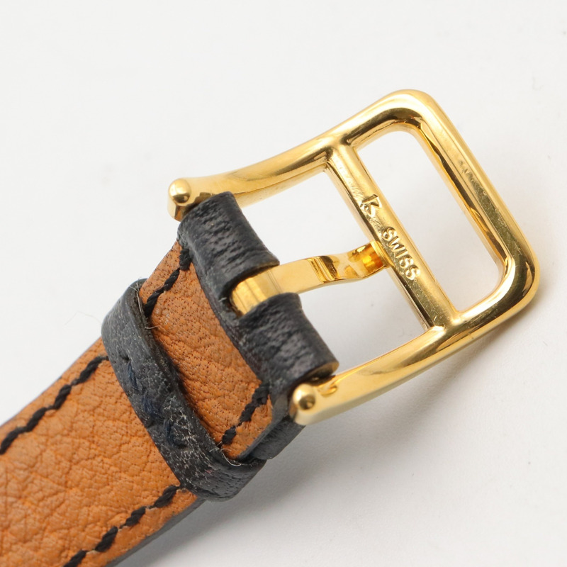 愛馬仕 Kelly 女士腕錶，鍍金 (GP)，皮革錶帶，黑色，KE1.201-14