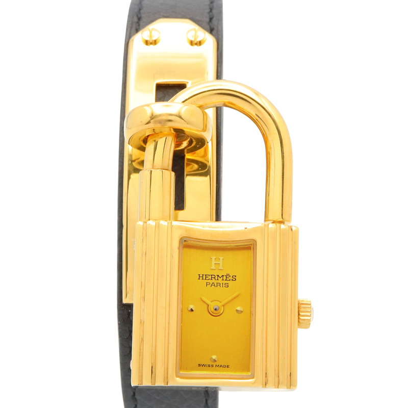 愛馬仕凱莉腕錶，鍍金（GP），皮革錶帶，女士香檳色，KE1.201-0