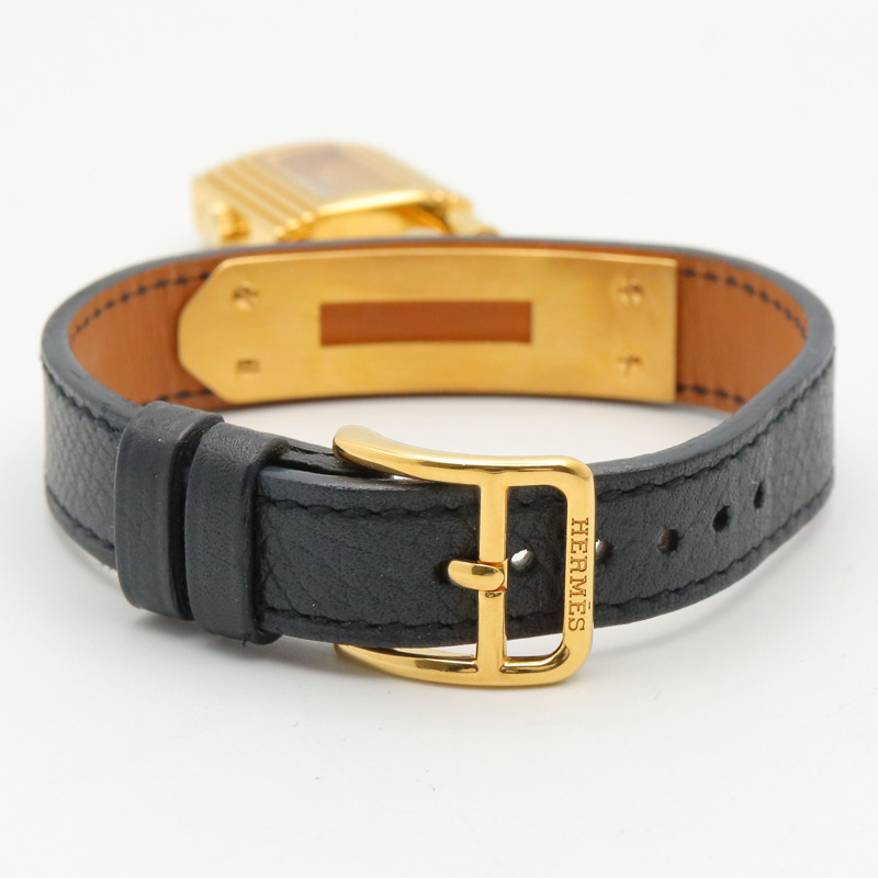 愛馬仕凱莉腕錶，鍍金（GP），皮革錶帶，女士香檳色，KE1.201-3