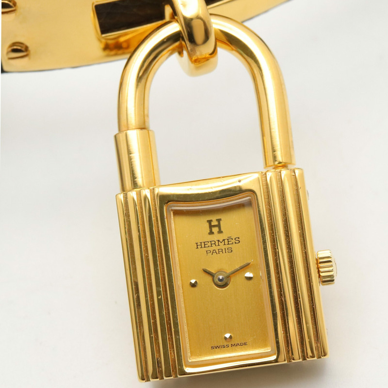 愛馬仕凱莉腕錶，鍍金（GP），皮革錶帶，女士香檳色，KE1.201-4