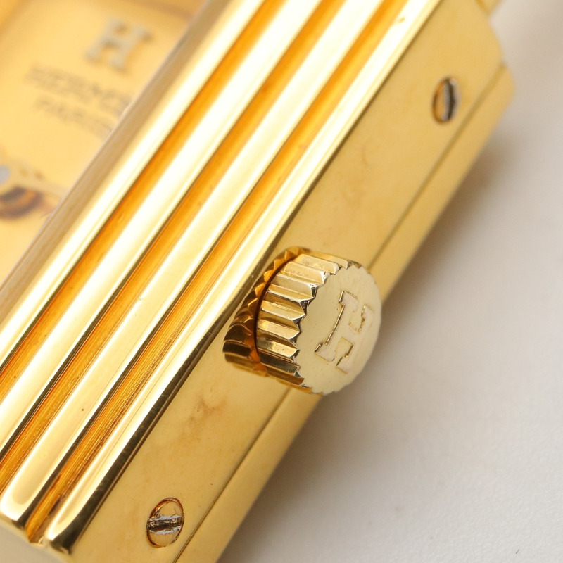 愛馬仕凱莉腕錶，鍍金（GP），皮革錶帶，女士香檳色，KE1.201-6