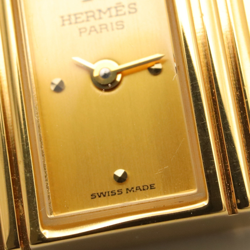 愛馬仕凱莉腕錶，鍍金（GP），皮革錶帶，女士香檳色，KE1.201-8