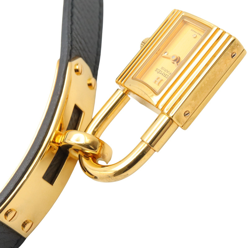 愛馬仕凱莉腕錶，鍍金（GP），皮革錶帶，女士香檳色，KE1.201-9