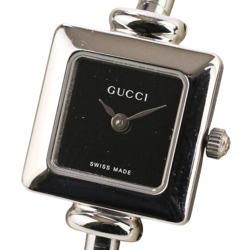 GUCCI 方形石英腕錶 1900L，黑色錶盤，銀色錶殼，女士款-0